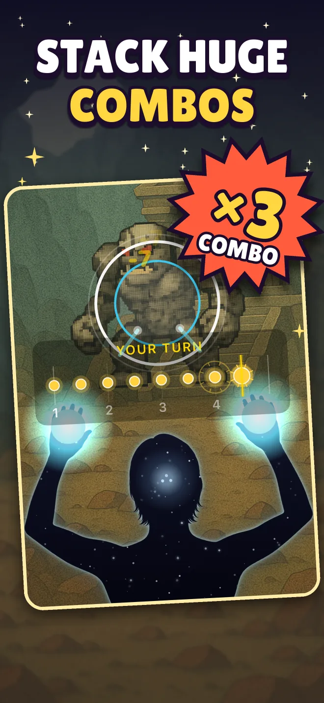 Stack huge combos. A times-three combo bursts over a battle.